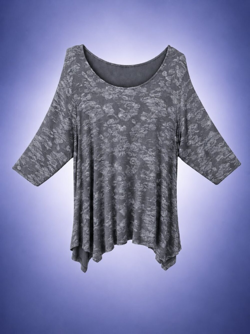 APT 9 Gray/Silver Floral Women's Shark Bite Hem Tunic - 3XL